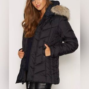 YMI Black Full Length Puffer Coat with Hood.  Excellent condition.